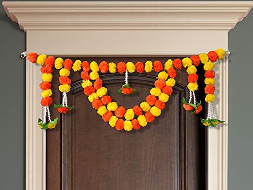 Artificial Marigold Garlands Flowers Door Toran Door Hanging (Orange & Yellow) Mangal Fashions | Indian Home Decor and Craft