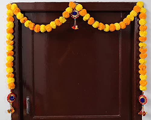 Artificial Marigold Garlands Flowers Door Toran Door Hanging (Orange & Yellow) Mangal Fashions | Indian Home Decor and Craft