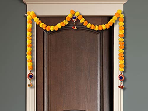 Artificial Marigold Garlands Flowers Door Toran Door Hanging (Orange & Yellow) Mangal Fashions | Indian Home Decor and Craft