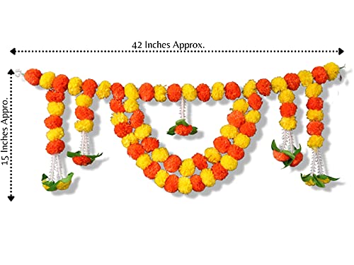 Artificial Marigold Garlands Flowers Door Toran Door Hanging (Orange & Yellow) Mangal Fashions | Indian Home Decor and Craft