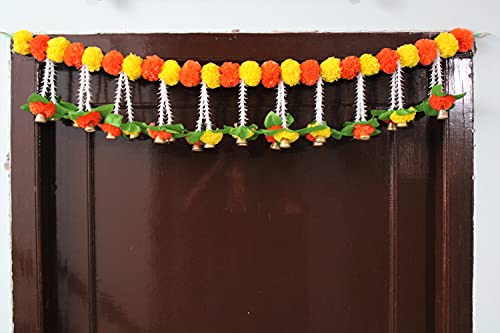 Artificial Marigold Garlands Flowers Door Toran Door Hanging (Orange & Yellow) Mangal Fashions | Indian Home Decor and Craft
