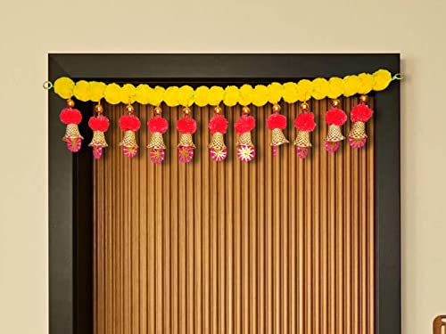 Artificial Marigold Garlands Flowers Door Toran Door Hanging (Red & Yellow) Mangal Fashions | Indian Home Decor and Craft