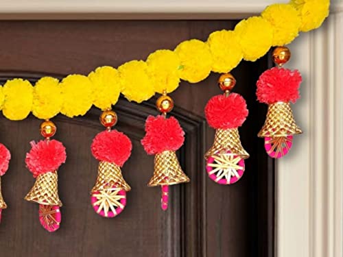Artificial Marigold Garlands Flowers Door Toran Door Hanging (Red & Yellow) Mangal Fashions | Indian Home Decor and Craft