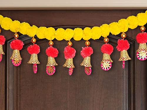 Artificial Marigold Garlands Flowers Door Toran Door Hanging (Red & Yellow) Mangal Fashions | Indian Home Decor and Craft