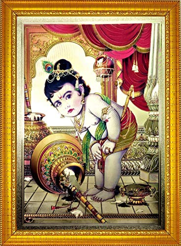 Baby Krishna Aluminum Plated Wood Photo Frame (35 x 25 x 1 cm, Multicolour) Mangal Fashions | Indian Home Decor and Craft