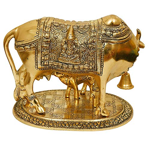 Big Size Elegant Kamdhenu Cow and Calf Oxidized Metal Statue (Size: 20 x 13 x 16 cm Weight 800 g) Mangal Fashions | Indian Home Decor and Craft