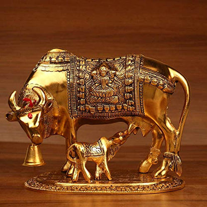Big Size Elegant Kamdhenu Cow and Calf Oxidized Metal Statue (Size: 20 x 13 x 16 cm Weight 800 g) Mangal Fashions | Indian Home Decor and Craft