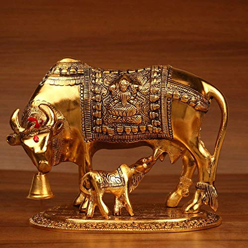 Big Size Elegant Kamdhenu Cow and Calf Oxidized Metal Statue (Size: 20 x 13 x 16 cm Weight 800 g) Mangal Fashions | Indian Home Decor and Craft