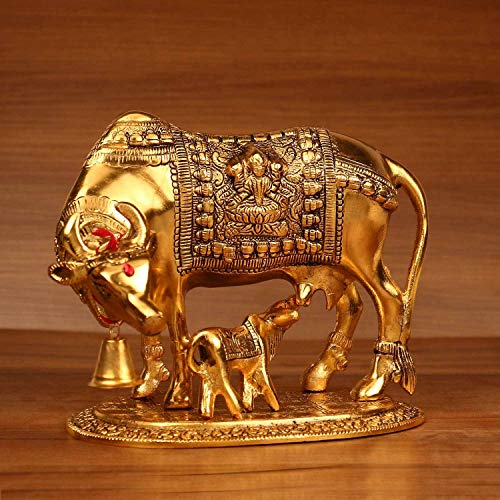 Big Size Elegant Kamdhenu Cow and Calf Oxidized Metal Statue (Size: 20 x 13 x 16 cm Weight 800 g) Mangal Fashions | Indian Home Decor and Craft