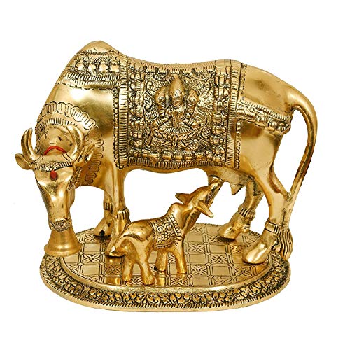 Big Size Elegant Kamdhenu Cow and Calf Oxidized Metal Statue (Size: 20 x 13 x 16 cm Weight 800 g) Mangal Fashions | Indian Home Decor and Craft