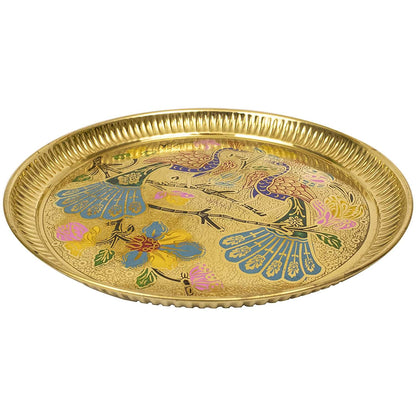 Brass 9 Inch Peacock Design Pooja Thali, Traditional Handcrafted Aarti Plate, Gifts, home decor, karwa chauth, wedding, return gifts Mangal Fashions | Indian Home Decor and Craft