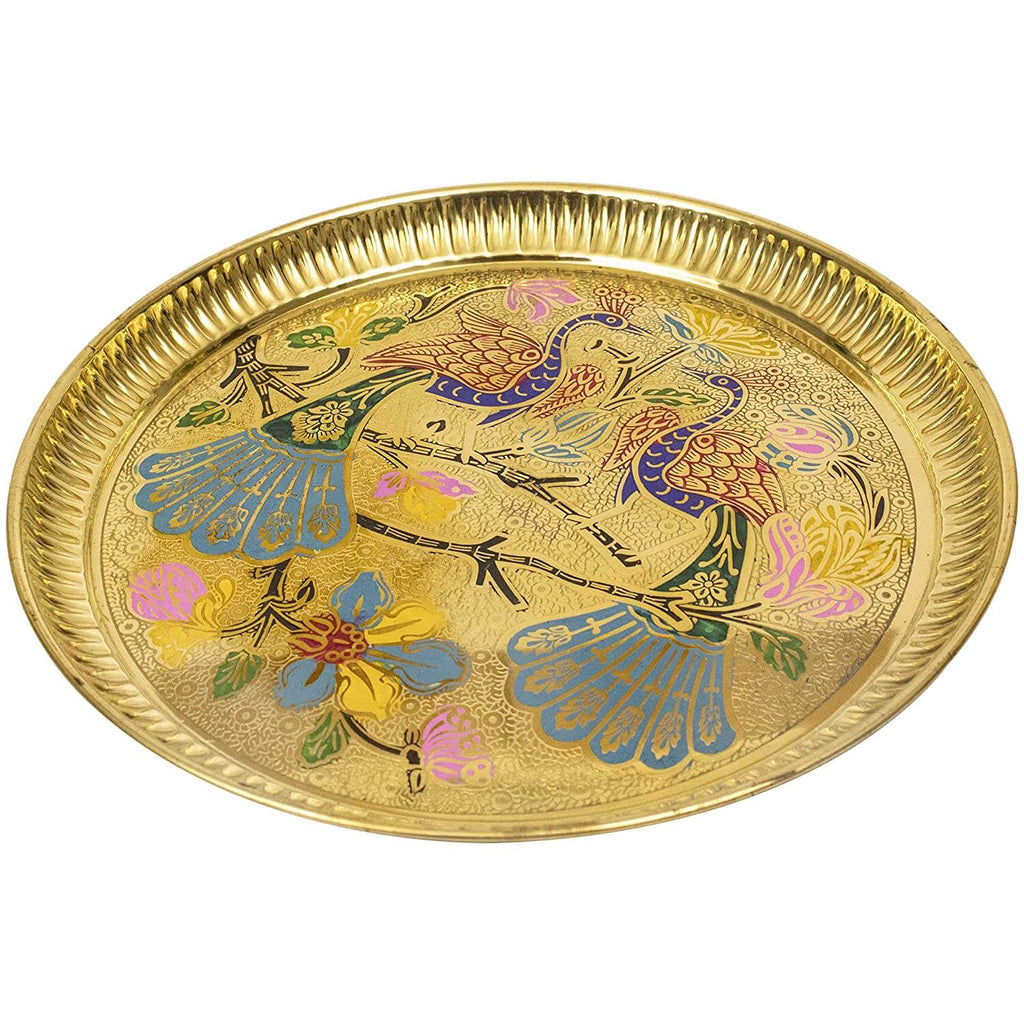 Brass 9 Inch Peacock Design Pooja Thali, Traditional Handcrafted Aarti Plate, Gifts, home decor, karwa chauth, wedding, return gifts Mangal Fashions | Indian Home Decor and Craft