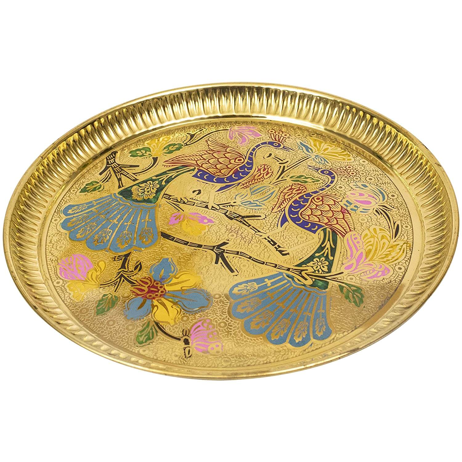 Brass 9 Inch Peacock Design Pooja Thali, Traditional Handcrafted Aarti Plate, Gifts, home decor, karwa chauth, wedding, return gifts Mangal Fashions | Indian Home Decor and Craft