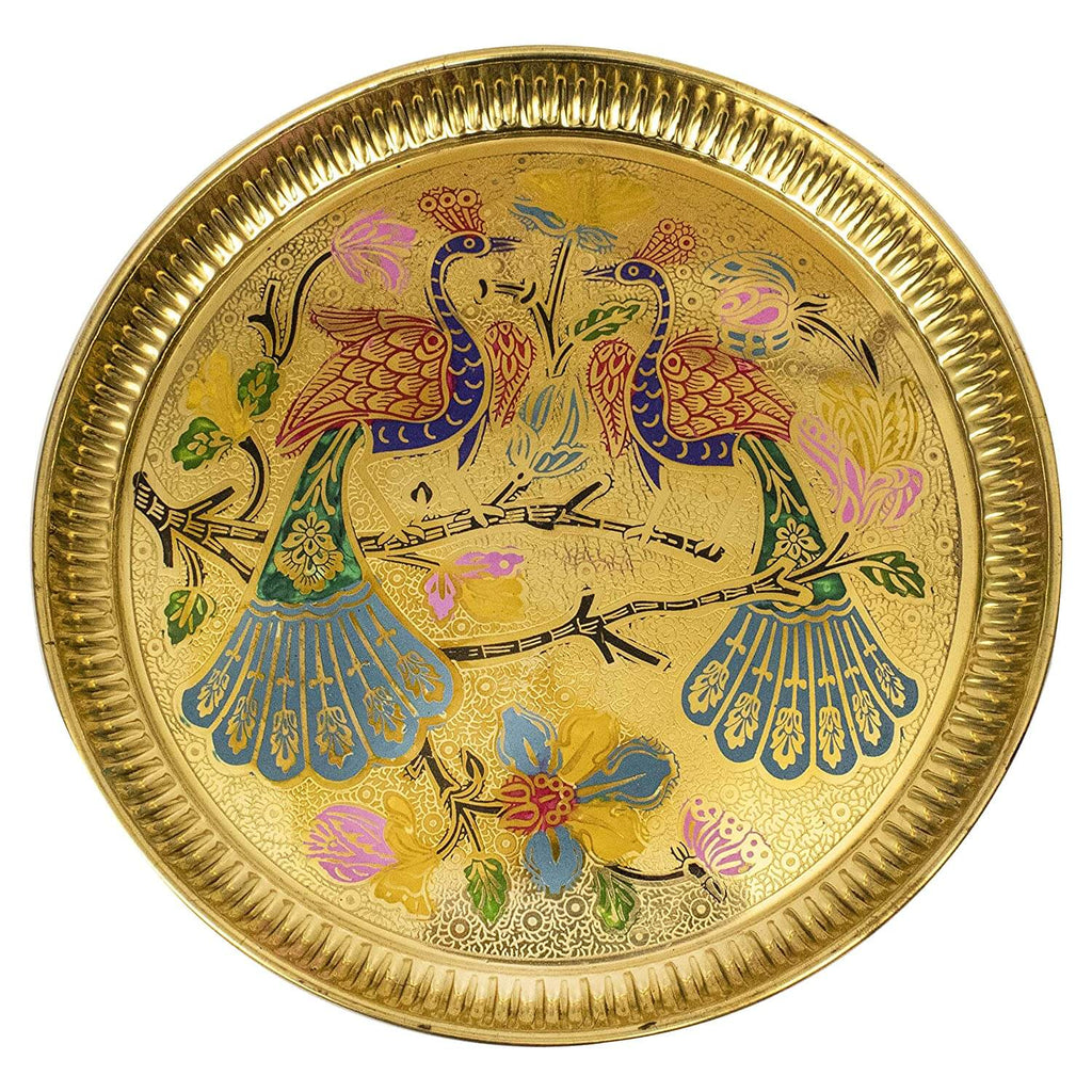 Brass 9 Inch Peacock Design Pooja Thali, Traditional Handcrafted Aarti Plate, Gifts, home decor, karwa chauth, wedding, return gifts Mangal Fashions | Indian Home Decor and Craft