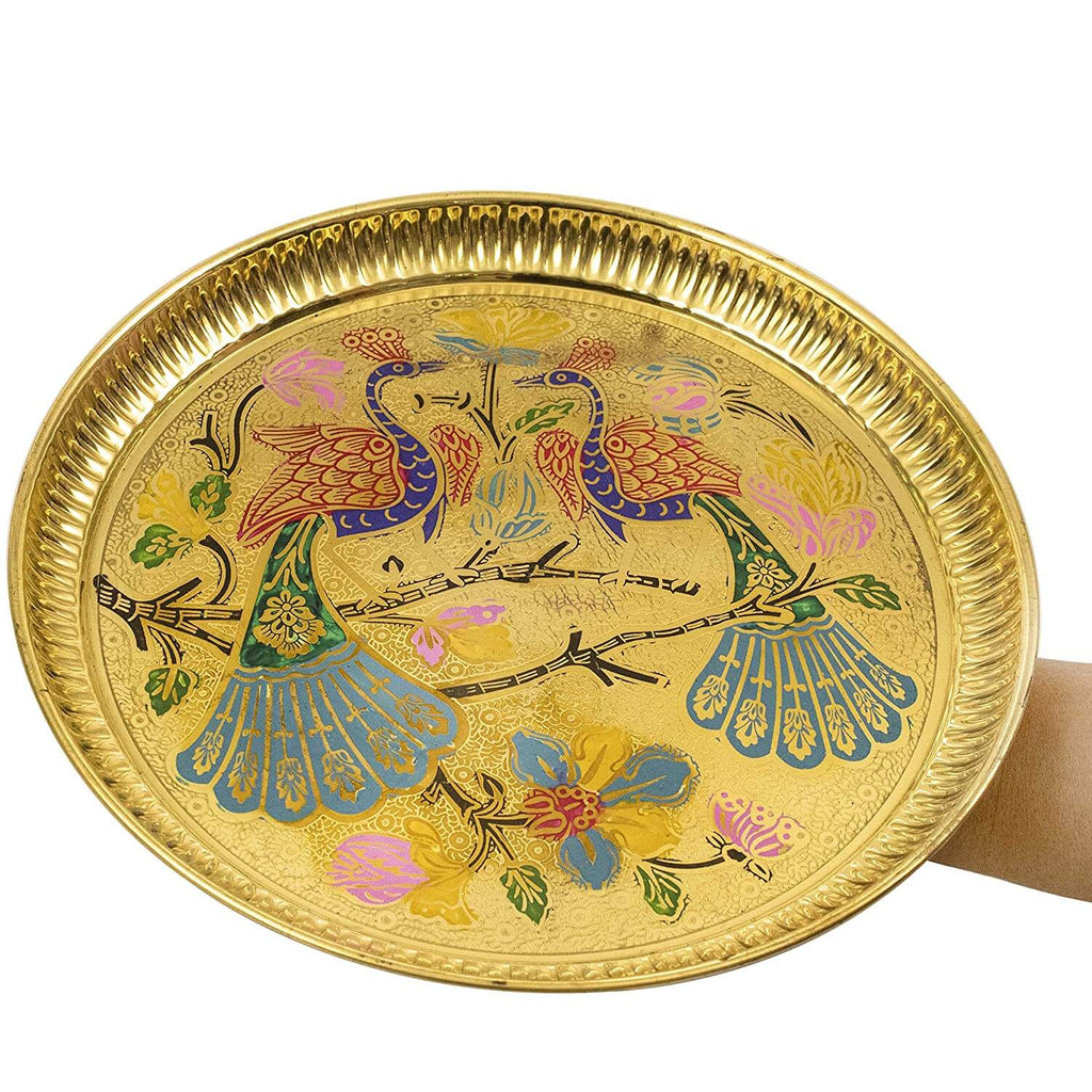 Brass 9 Inch Peacock Design Pooja Thali, Traditional Handcrafted Aarti Plate, Gifts, home decor, karwa chauth, wedding, return gifts Mangal Fashions | Indian Home Decor and Craft
