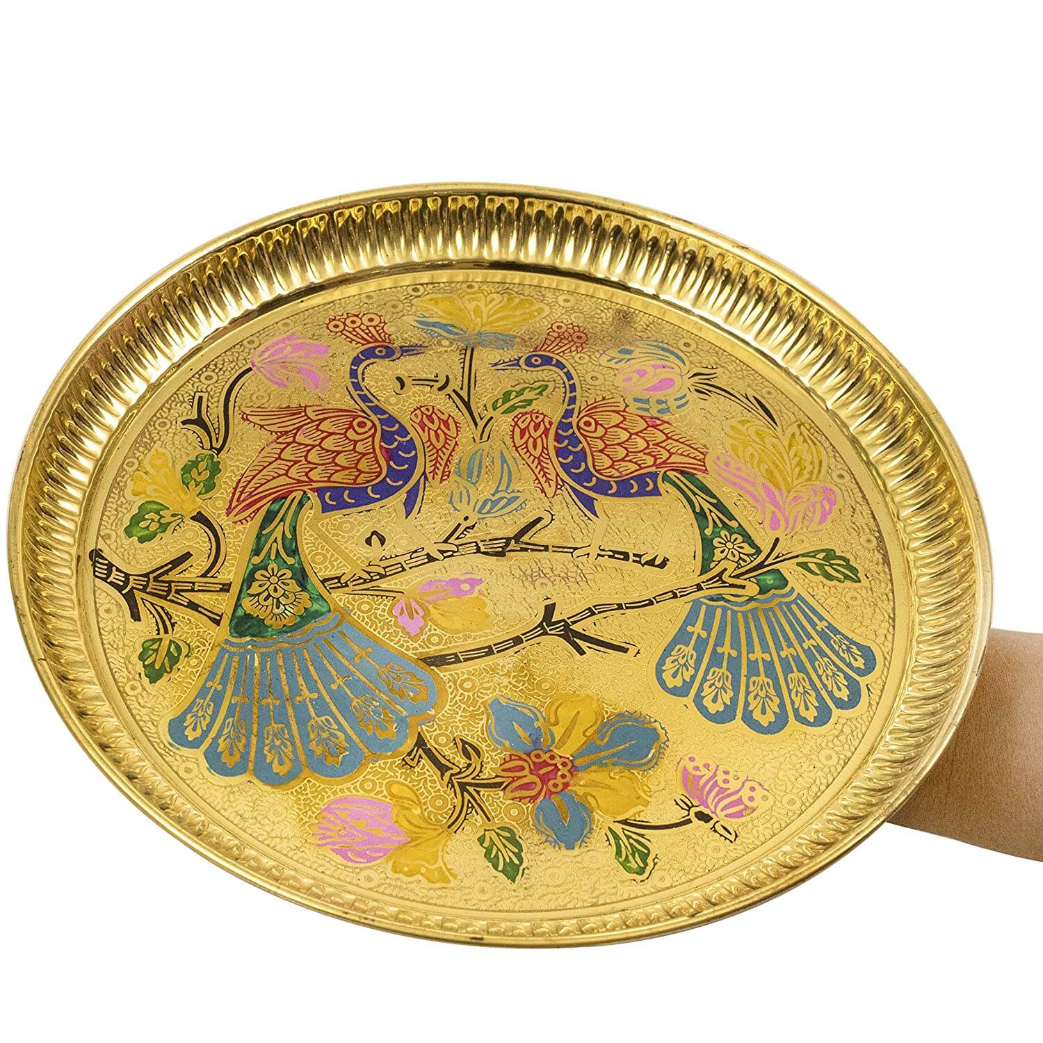 Brass 9 Inch Peacock Design Pooja Thali, Traditional Handcrafted Aarti Plate, Gifts, home decor, karwa chauth, wedding, return gifts Mangal Fashions | Indian Home Decor and Craft