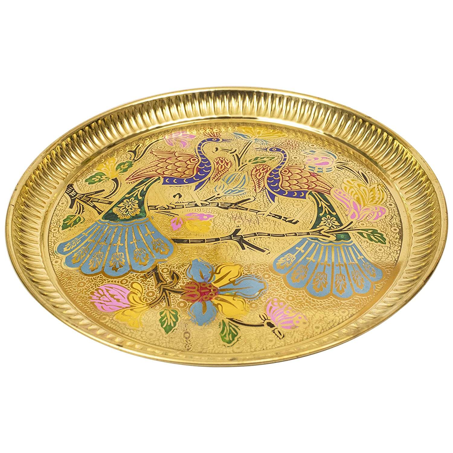 Brass 9 Inch Peacock Design Pooja Thali, Traditional Handcrafted Aarti Plate, Gifts, home decor, karwa chauth, wedding, return gifts Mangal Fashions | Indian Home Decor and Craft