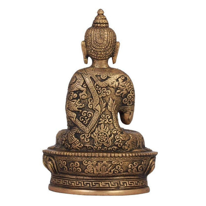 Brass Buddha Idol Hand Crafted Life Story Statue, Fine Carving Religious Idol (Rustic Finish, 7 Inch Tall, 1 kg Weight) Mangal Fashions | Indian Home Decor and Craft