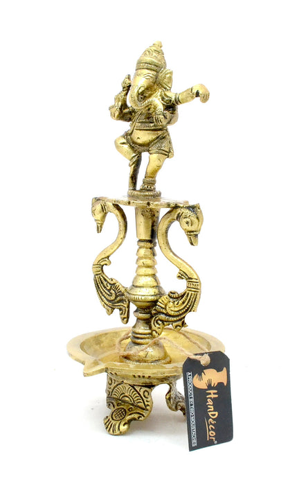 Brass Dancing Ganesha Oil Diya with Base (8 x 3.5 Inches) Mangal Fashions | Indian Home Decor and Craft