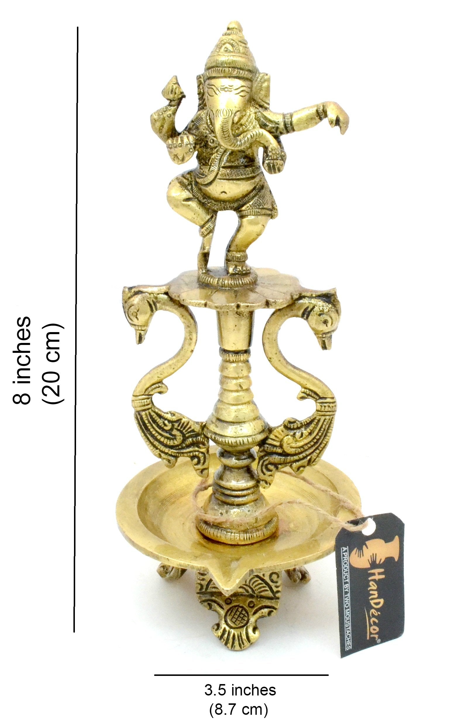 Brass Dancing Ganesha Oil Diya with Base (8 x 3.5 Inches) Mangal Fashions | Indian Home Decor and Craft
