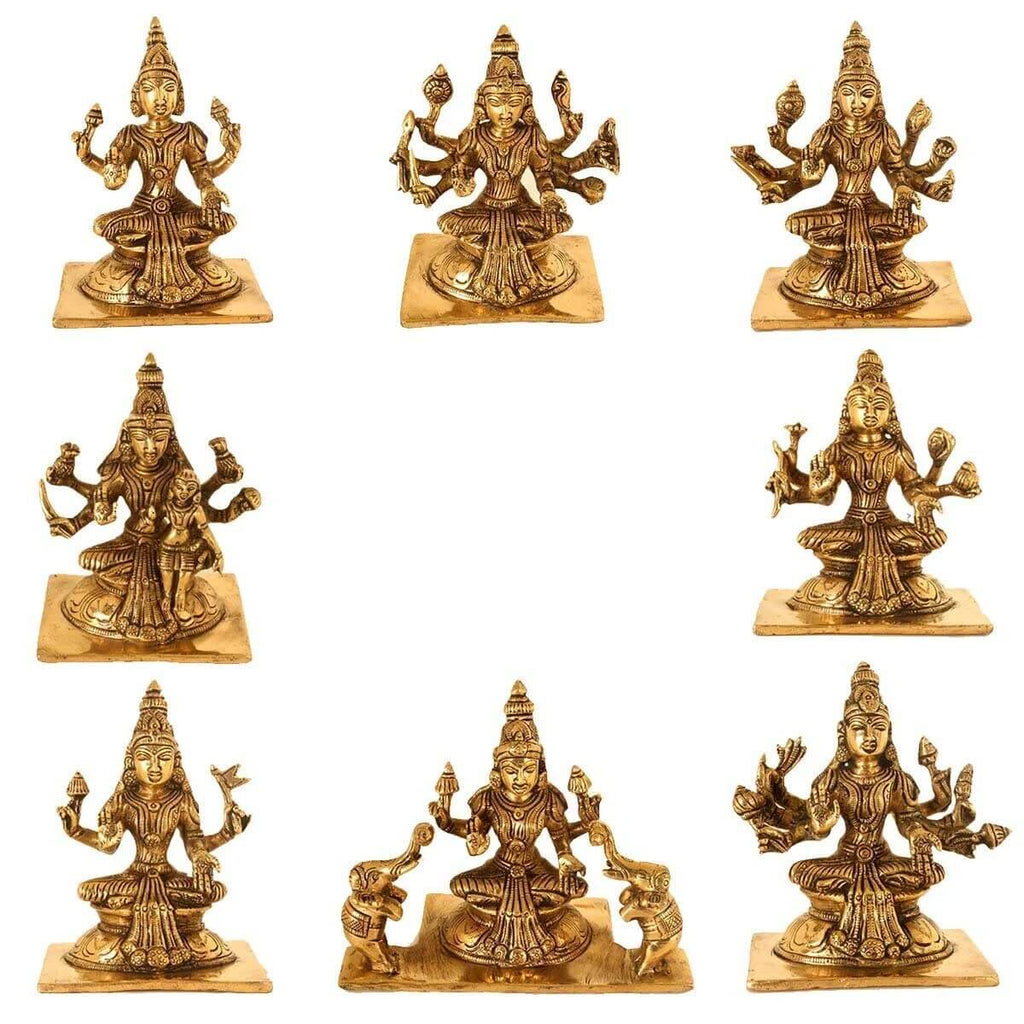 Brass Goddess Ashtalakshmi Statue Set of 8 Idols (Each 3.5 Inches Tall) for Home Mandir Temple Office Decor & Gift Mangal Fashions | Indian Home Decor and Craft