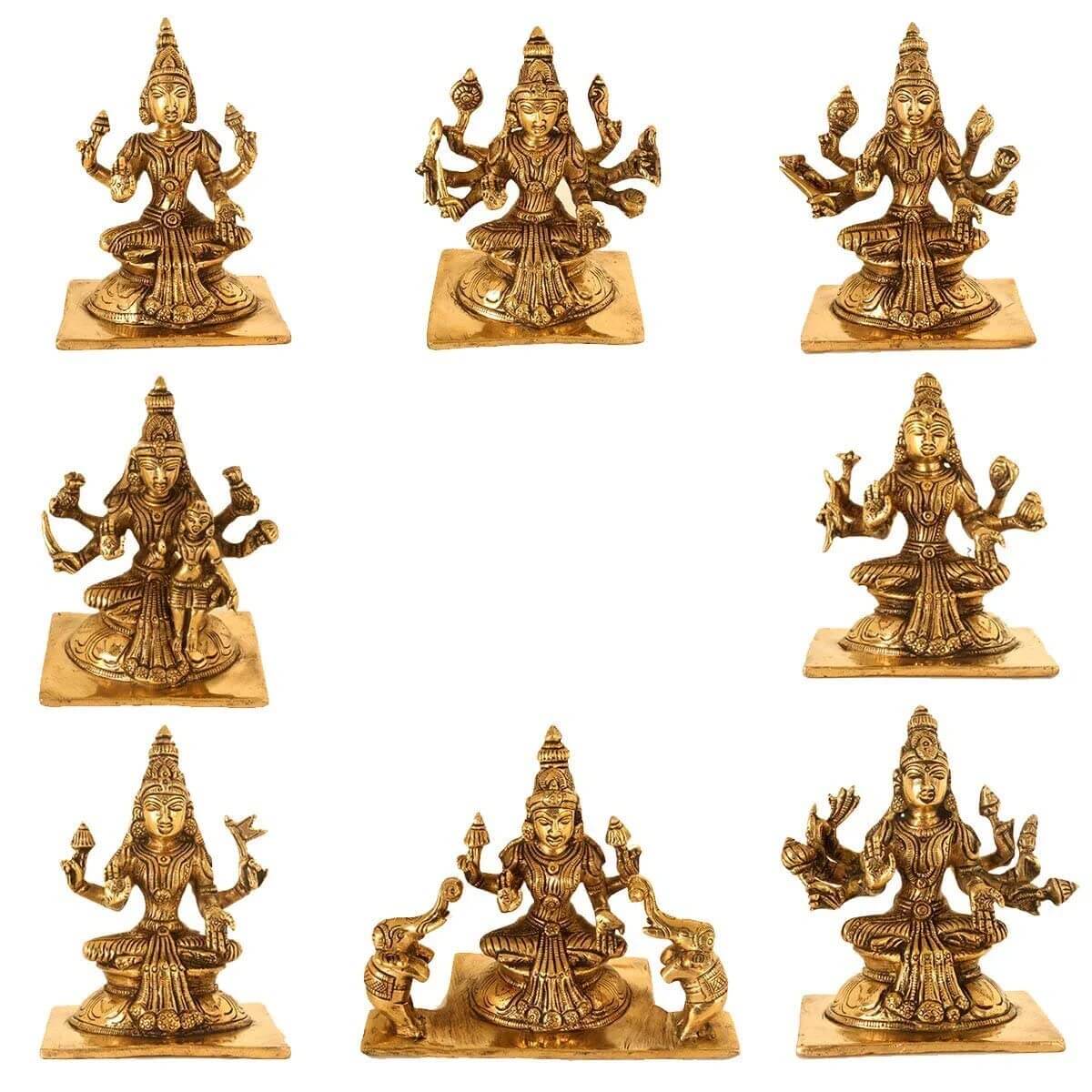 Brass Goddess Ashtalakshmi Statue Set of 8 Idols (Each 3.5 Inches Tall) for Home Mandir Temple Office Decor & Gift Mangal Fashions | Indian Home Decor and Craft