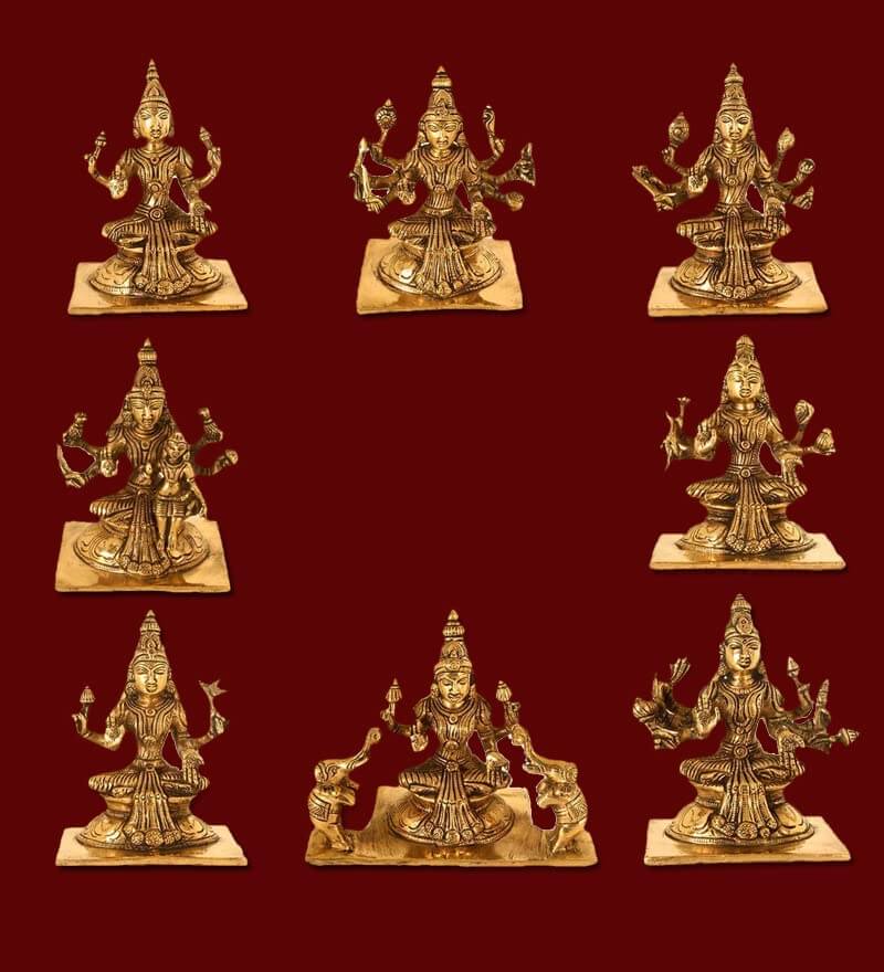 Brass Goddess Ashtalakshmi Statue Set of 8 Idols (Each 3.5 Inches Tall) for Home Mandir Temple Office Decor & Gift Mangal Fashions | Indian Home Decor and Craft
