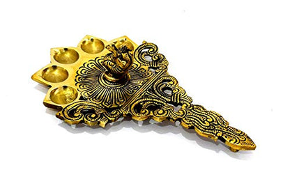 Brass Hand Held Diya | Deepak | Deepam Oil Lamp (7.5 X 5-inch, Yellow Color) Mangal Fashions | Indian Home Decor and Craft