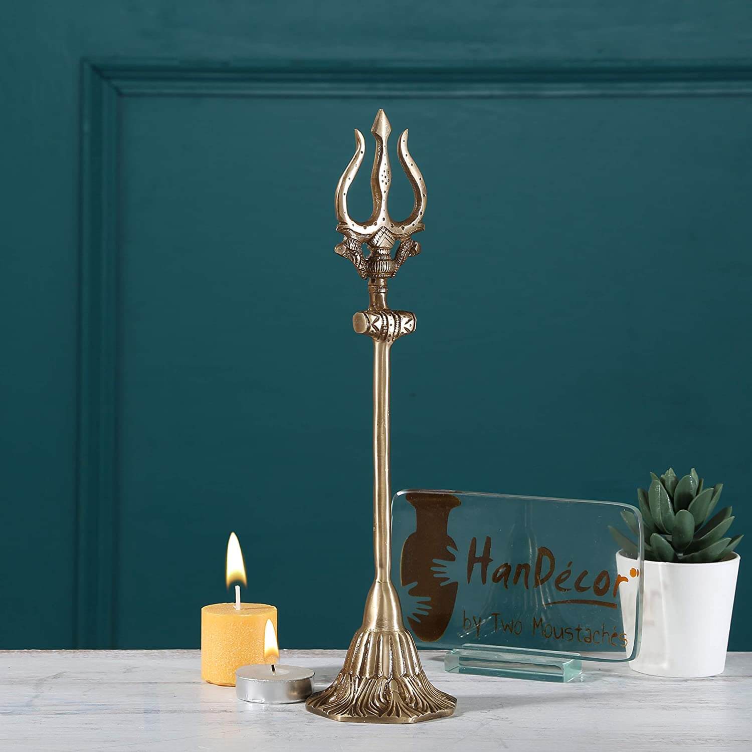 Brass Handcrafted Shiva Trishul with Damru, Antique Finish (Brown, Size 11 Inch) Mangal Fashions | Indian Home Decor and Craft