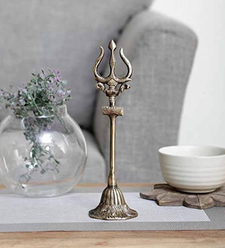 Brass Handcrafted Shiva Trishul with Damru, Antique Finish (Brown, Size 11 Inch) Mangal Fashions | Indian Home Decor and Craft
