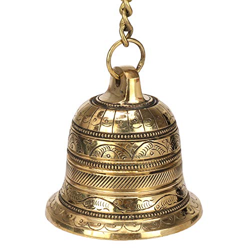 Brass Hanging Bell Solid Bell with Deep Sound Antique Style Home Decor For Wall Door Mandir Temple Pooja (Standard, Gold) Mangal Fashions | Indian Home Decor and Craft