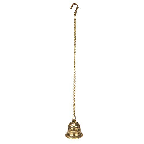 Brass Hanging Bell Solid Bell with Deep Sound Antique Style Home Decor For Wall Door Mandir Temple Pooja (Standard, Gold) Mangal Fashions | Indian Home Decor and Craft