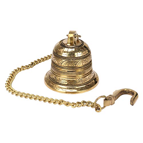 Brass Hanging Bell Solid Bell with Deep Sound Antique Style Home Decor For Wall Door Mandir Temple Pooja (Standard, Gold) Mangal Fashions | Indian Home Decor and Craft