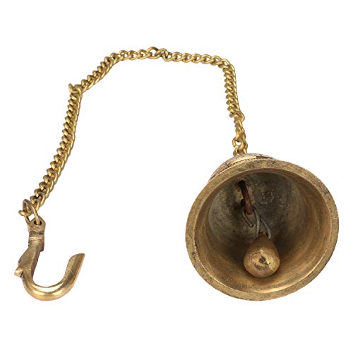 Brass Hanging Bell Solid Bell with Deep Sound Antique Style Home Decor For Wall Door Mandir Temple Pooja (Standard, Gold) Mangal Fashions | Indian Home Decor and Craft