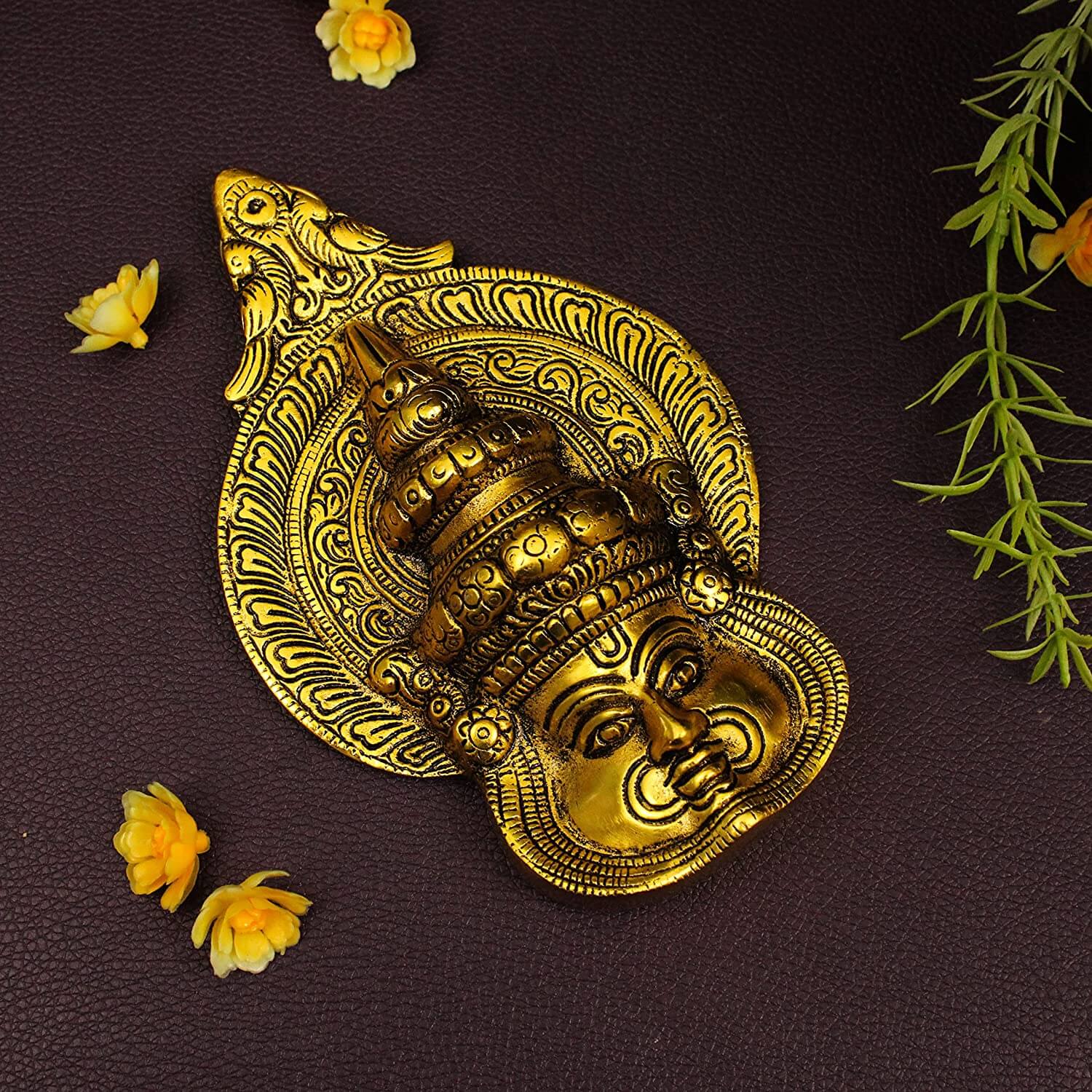 Brass Kadhakali Face Oxidized Gold Finished God Idol Statue Showpiece for Home Office, Pooja, Gifting, Home Decor (6.2 x 3.9 Inch) Mangal Fashions | Indian Home Decor and Craft
