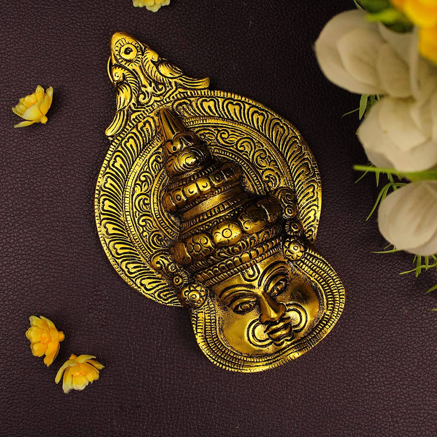 Brass Kadhakali Face Oxidized Gold Finished God Idol Statue Showpiece for Home Office, Pooja, Gifting, Home Decor (6.2 x 3.9 Inch) Mangal Fashions | Indian Home Decor and Craft