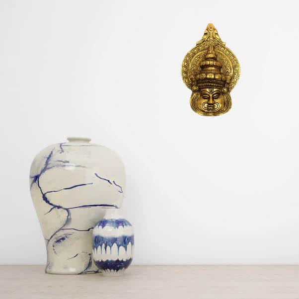Brass Kadhakali Face Oxidized Gold Finished God Idol Statue Showpiece for Home Office, Pooja, Gifting, Home Decor (6.2 x 3.9 Inch) Mangal Fashions | Indian Home Decor and Craft