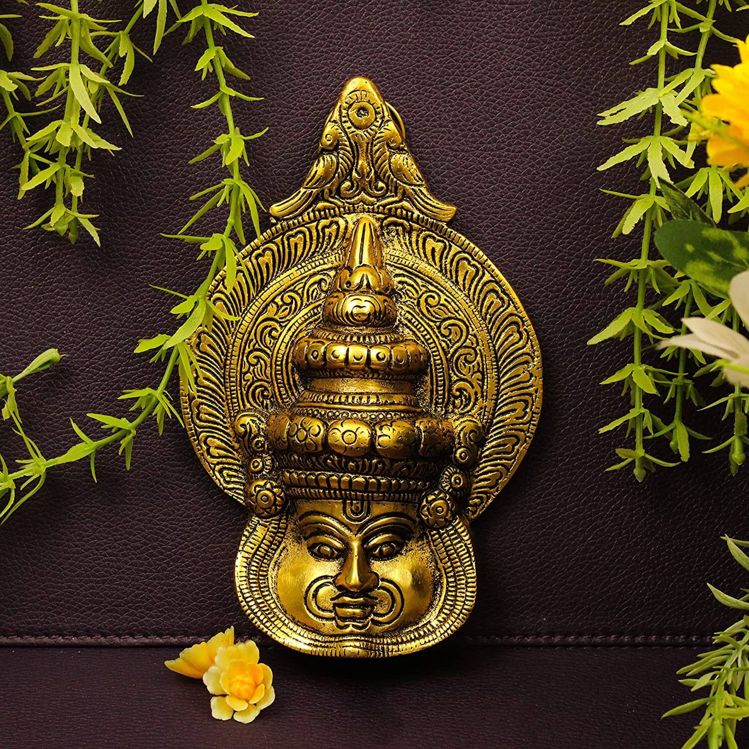 Brass Kadhakali Face Oxidized Gold Finished God Idol Statue Showpiece for Home Office, Pooja, Gifting, Home Decor (6.2 x 3.9 Inch) Mangal Fashions | Indian Home Decor and Craft