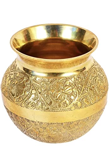 Brass Kalash Lota for Pooja 600 ML (Gold Color Plated) Mangal Fashions | Indian Home Decor and Craft