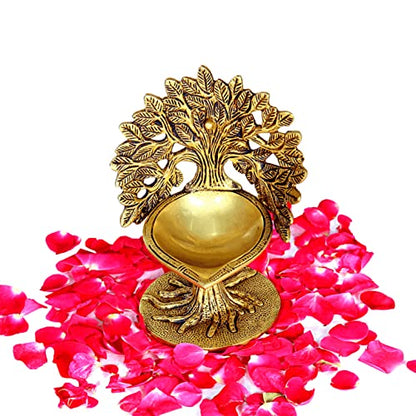 Brass Kalpavriksha | Karpaga Viruksham Tree Diya Vilakku 18 cm Height, Gold Color (1 kg) Mangal Fashions | Indian Home Decor and Craft