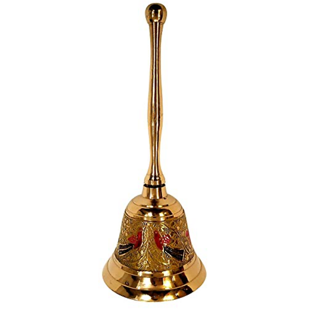 Brass Made Pooja Bell, Engraved Meenakari Work - 6 inch Tall Mangal Fashions | Indian Home Decor and Craft