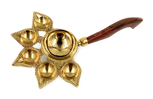 Brass Panch Aarti Diya - Gold Color (4.5 Inch X 9 Inch X 2 Inch) Mangal Fashions | Indian Home Decor and Craft