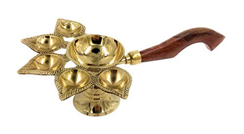 Brass Panch Aarti Diya - Gold Color (4.5 Inch X 9 Inch X 2 Inch) Mangal Fashions | Indian Home Decor and Craft