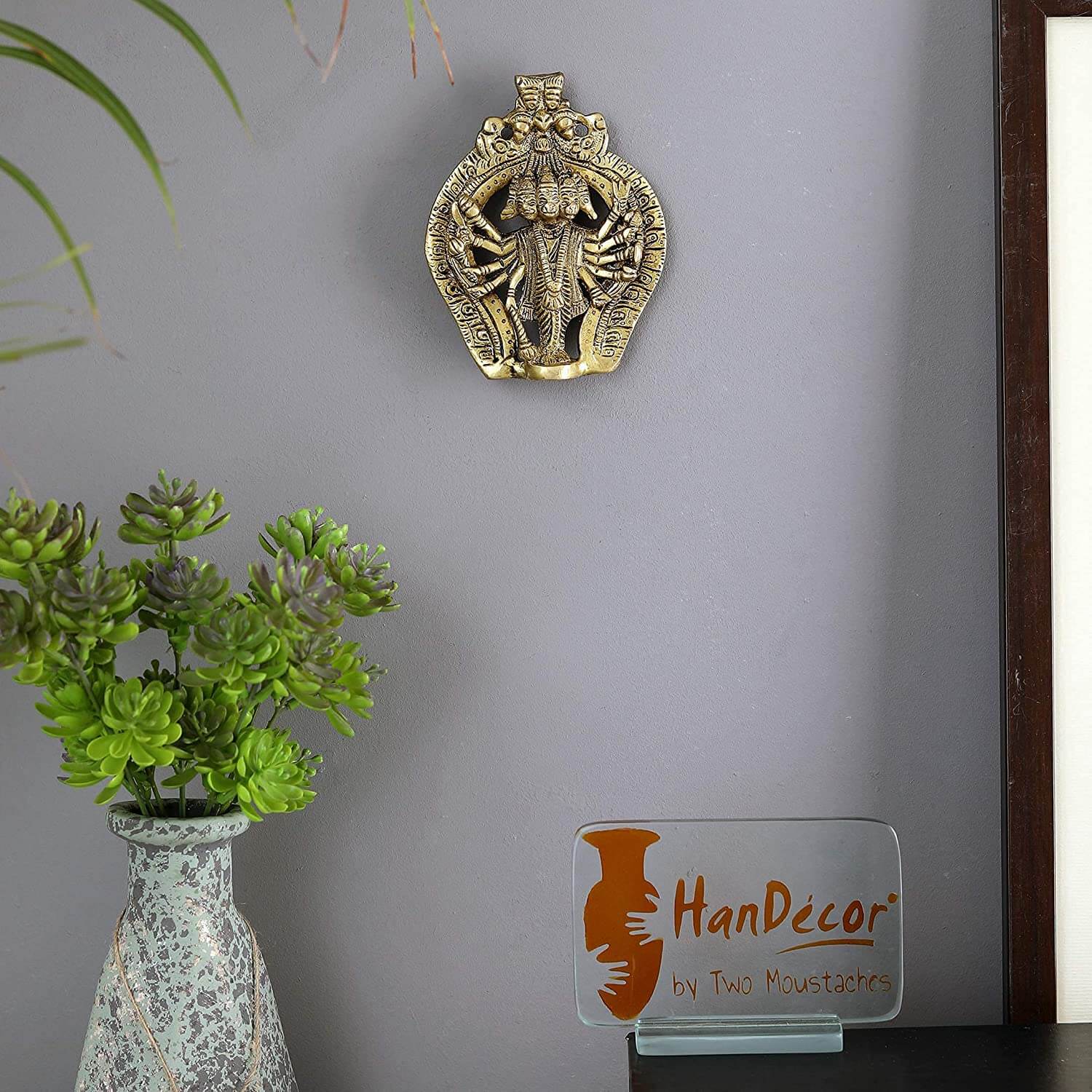 Brass Panchmukhi Hanuman Wall Hanging Idol (4 x 5 Inches) Mangal Fashions | Indian Home Decor and Craft