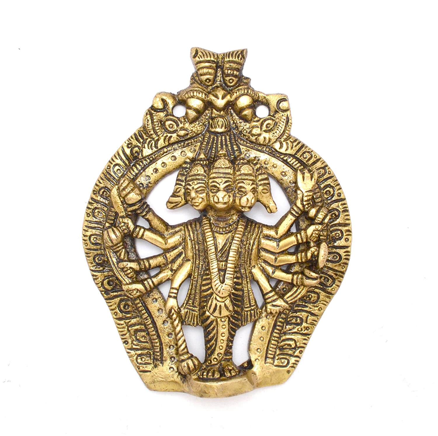 Brass Panchmukhi Hanuman Wall Hanging Idol (4 x 5 Inches) Mangal Fashions | Indian Home Decor and Craft