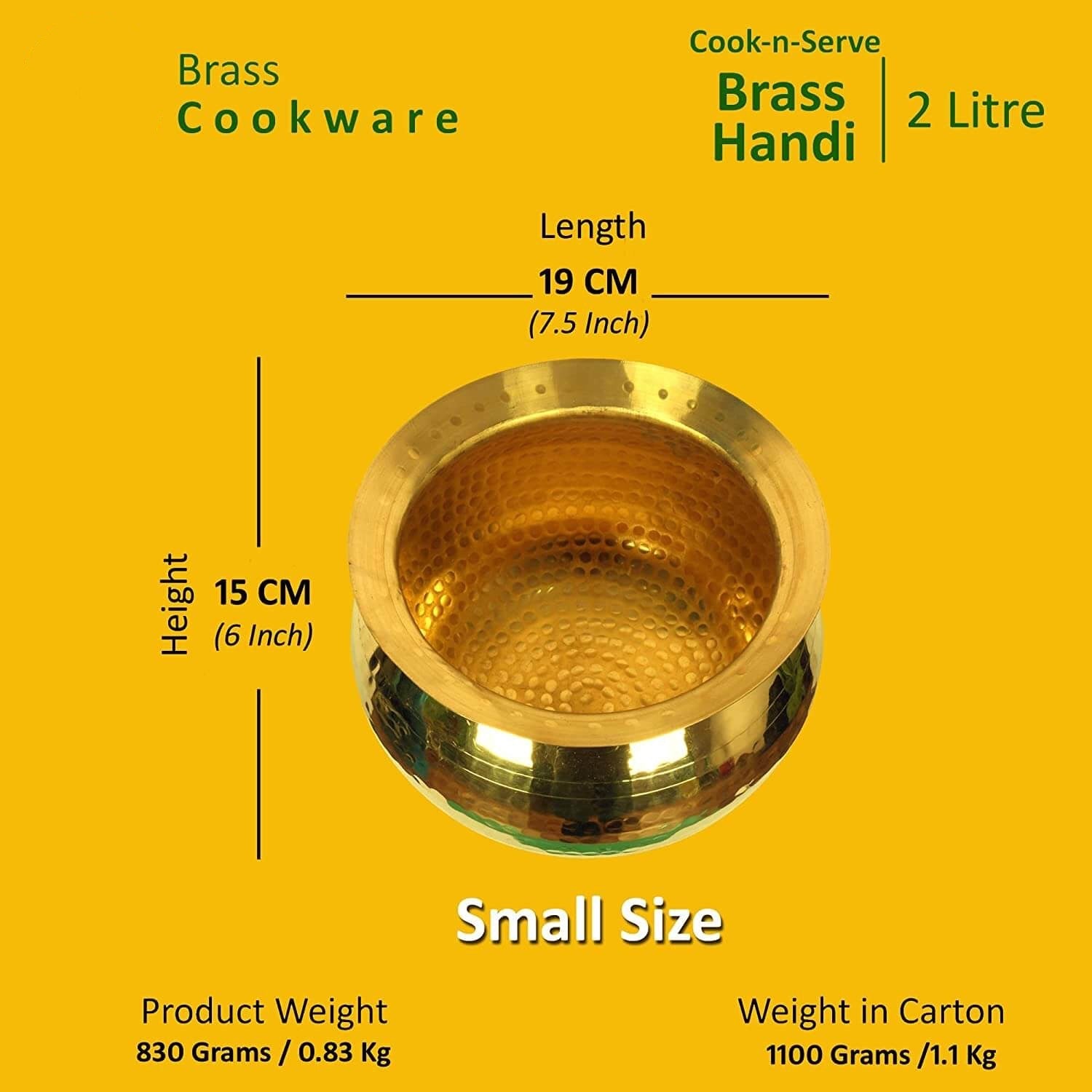 Brass Pot Handi for Cooking Food (Water Capacity 2 Liter) for Cooking Food, Boiling Milk, Pongal, Biryani Mangal Fashions | Indian Home Decor and Craft