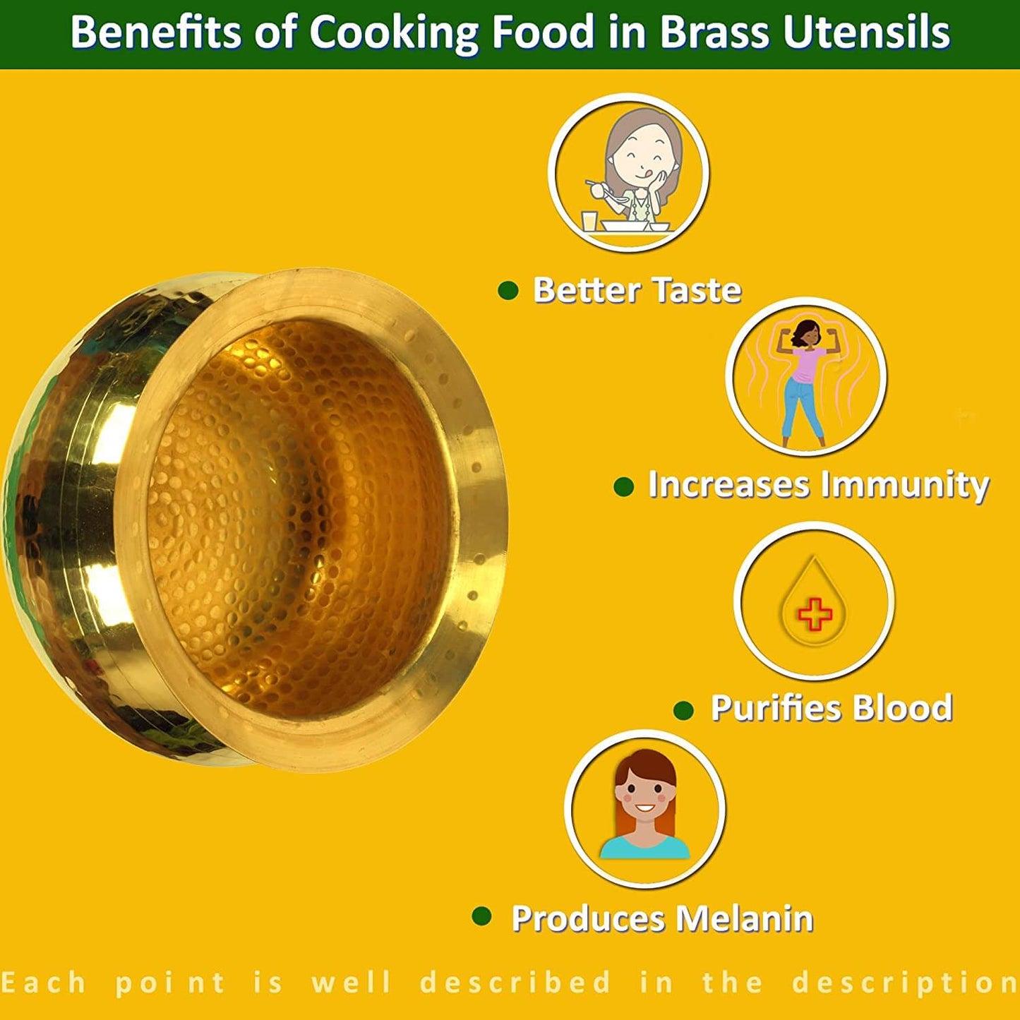Brass Pot Handi for Cooking Food (Water Capacity 2 Liter) for Cooking Food, Boiling Milk, Pongal, Biryani Mangal Fashions | Indian Home Decor and Craft
