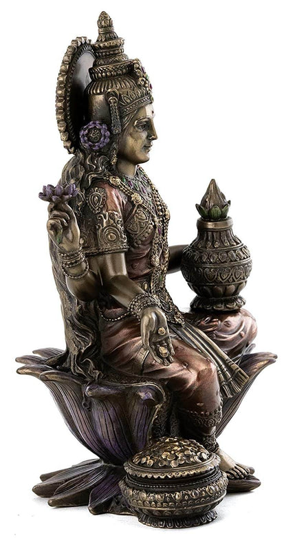 Bronze Lakshmi Statue Seated on Lotus Platform - Goddess of Wealth, Prosperity, Wisdom, and Fortune (Cold Cast Bronze, 7-Inch Tall) Mangal Fashions | Indian Home Decor and Craft