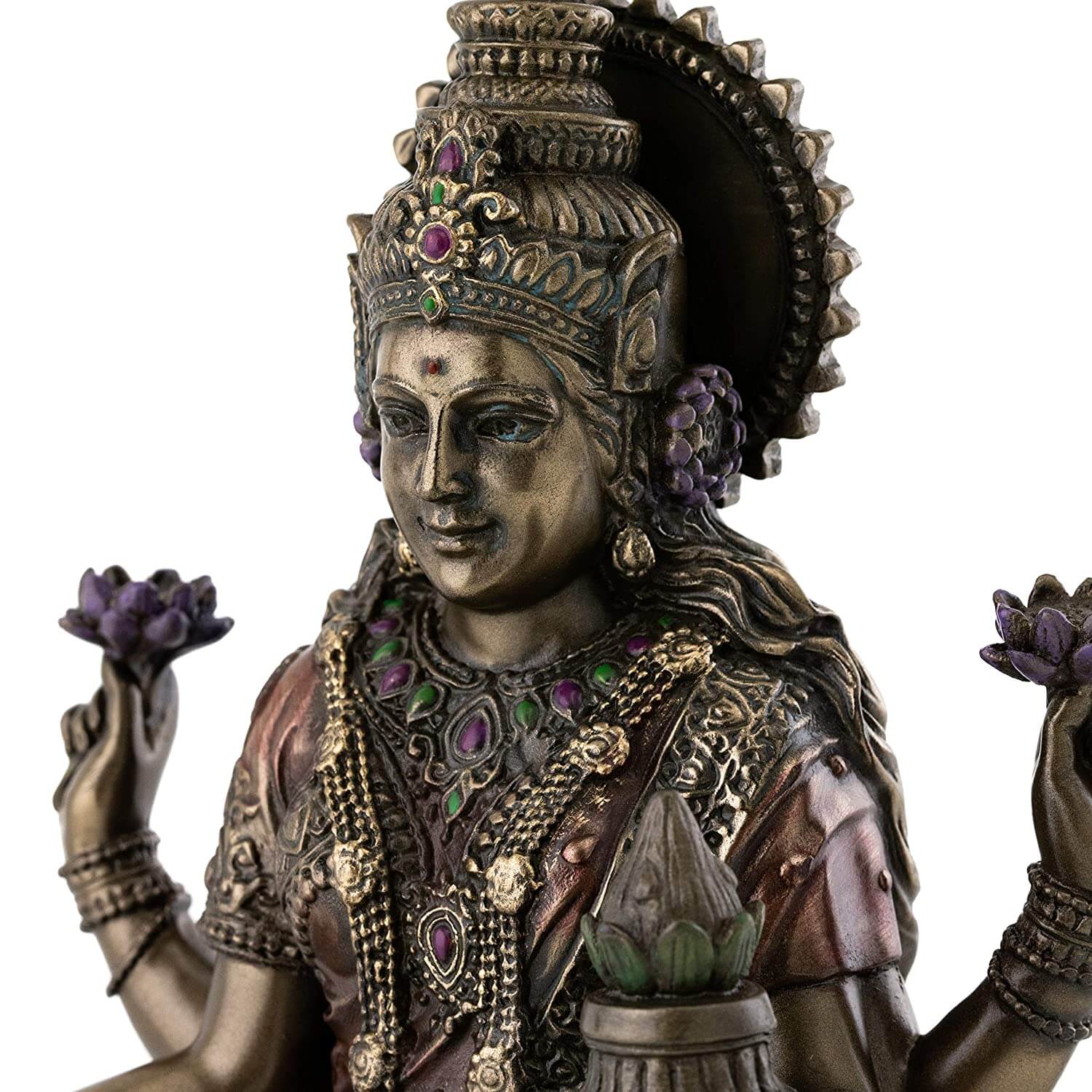 Bronze Lakshmi Statue Seated on Lotus Platform - Goddess of Wealth, Prosperity, Wisdom, and Fortune (Cold Cast Bronze, 7-Inch Tall) Mangal Fashions | Indian Home Decor and Craft