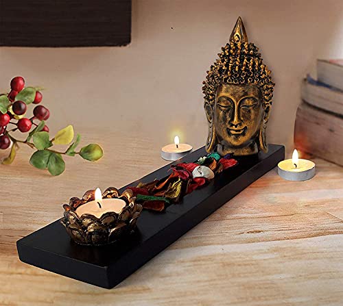 Buddha Head Statue Tealight Candle Holder with Tray Set - Decorations Items for Home - Gifts Mangal Fashions | Indian Home Decor and Craft